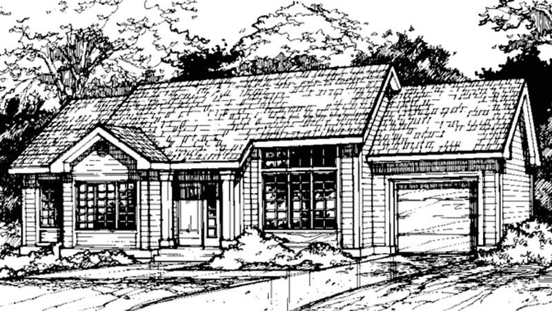 Front view of Country home (ThePlanCollection: House Plan #146-1386)