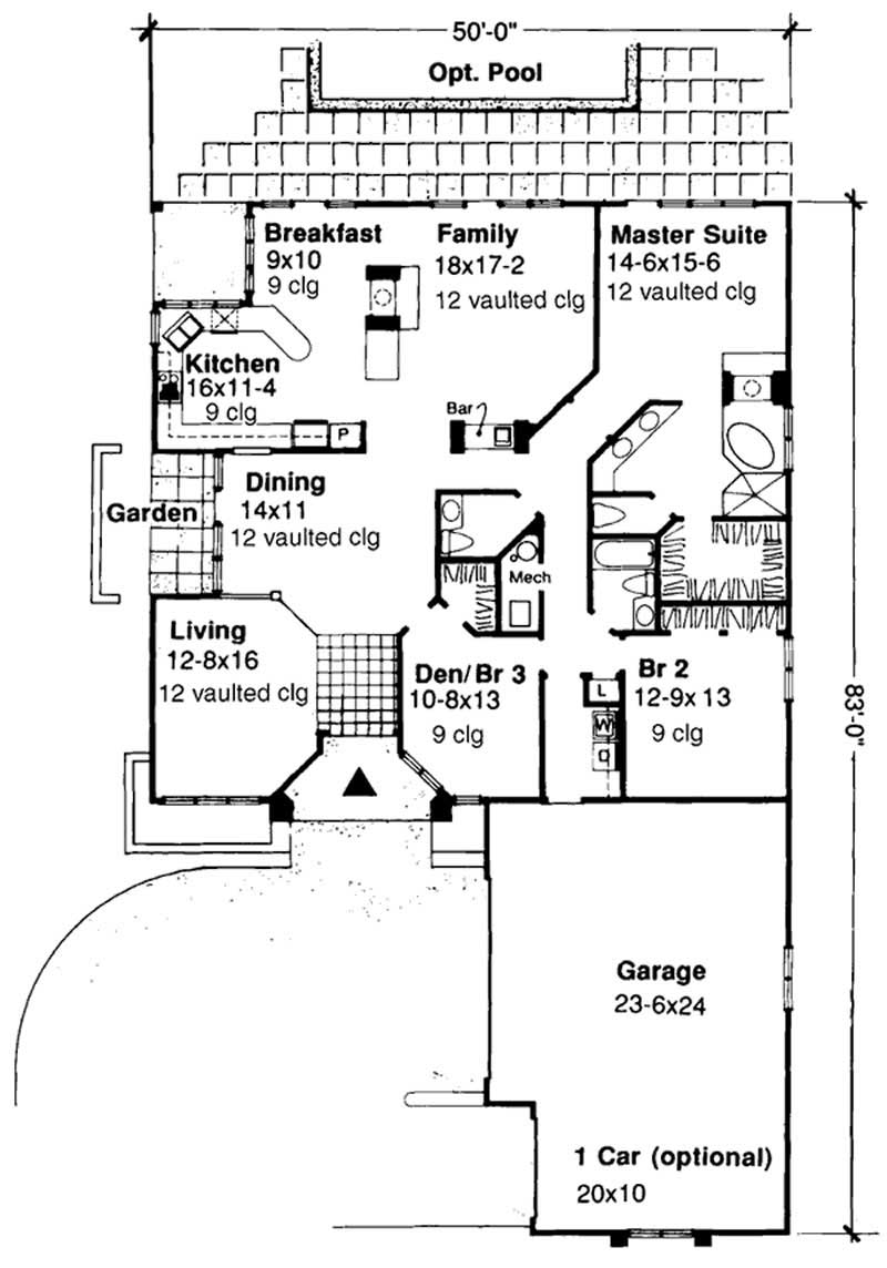 Floor Plan First Story of Florida Style Plan #146-1394