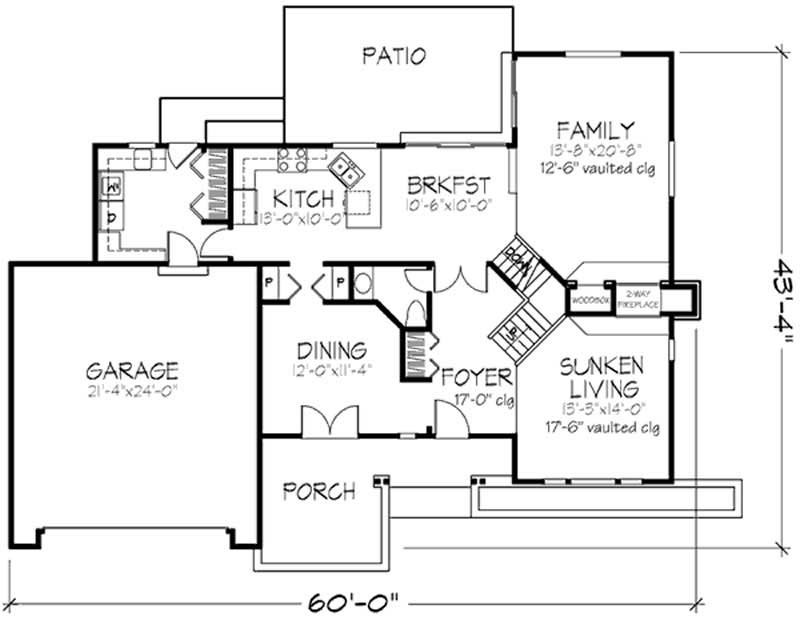 Floor Plan First Story of Country Plan #146-1455
