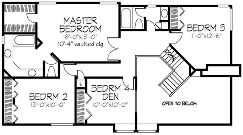 Floor Plan Second Story of Country Plan #146-1455