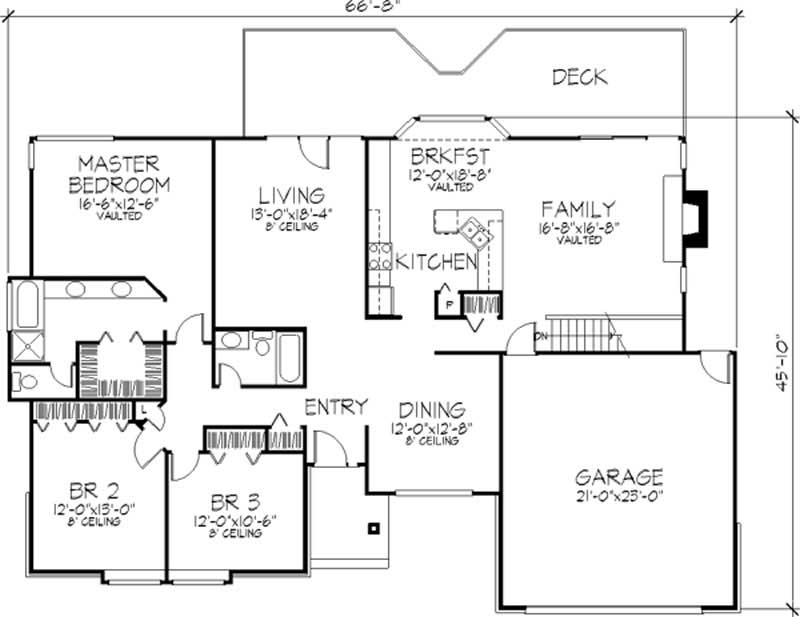 Floor Plan First Story of Ranch Plan #146-1465