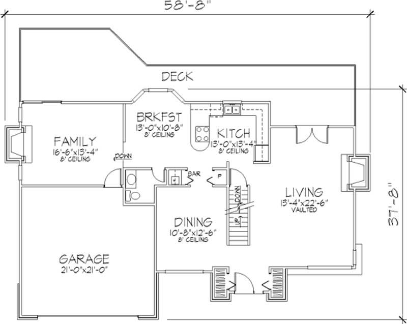 Floor Plan First Story of Ranch Plan #146-1471