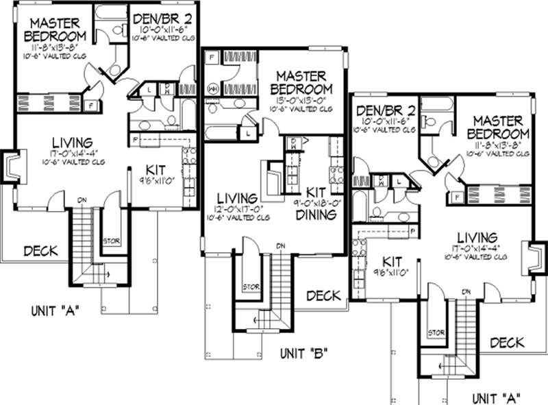 Floor Plan Second Story of Multi-Unit Plan #146-1473
