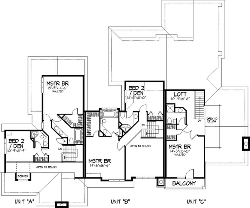 Floor Plan Second Story of Multi-Unit Plan #146-1491