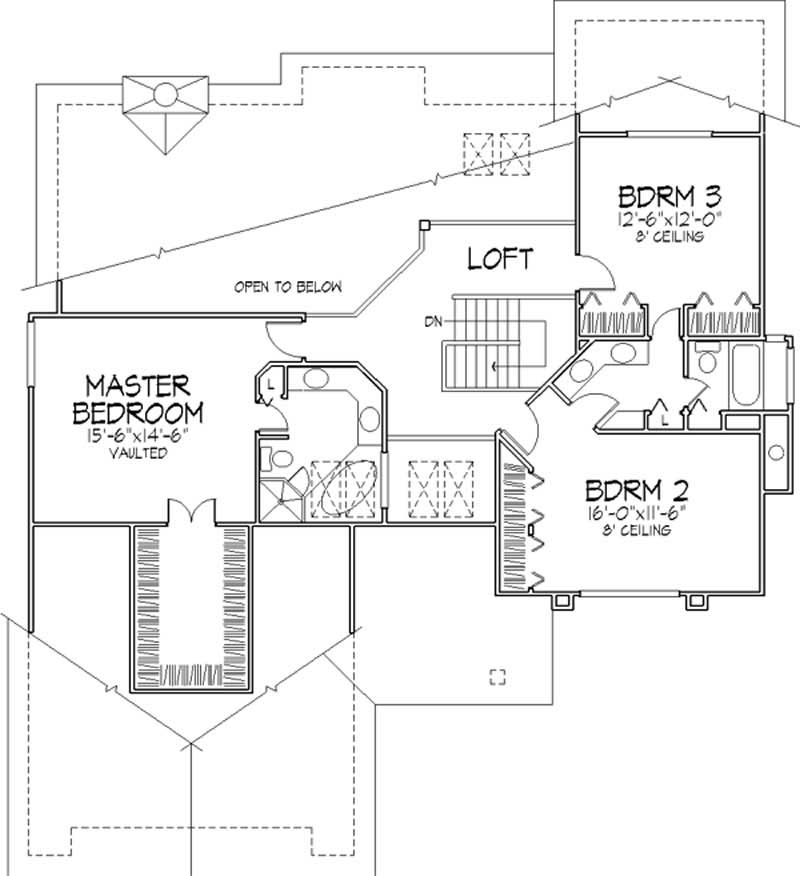 Floor Plan Second Story of Colonial Plan #146-1493