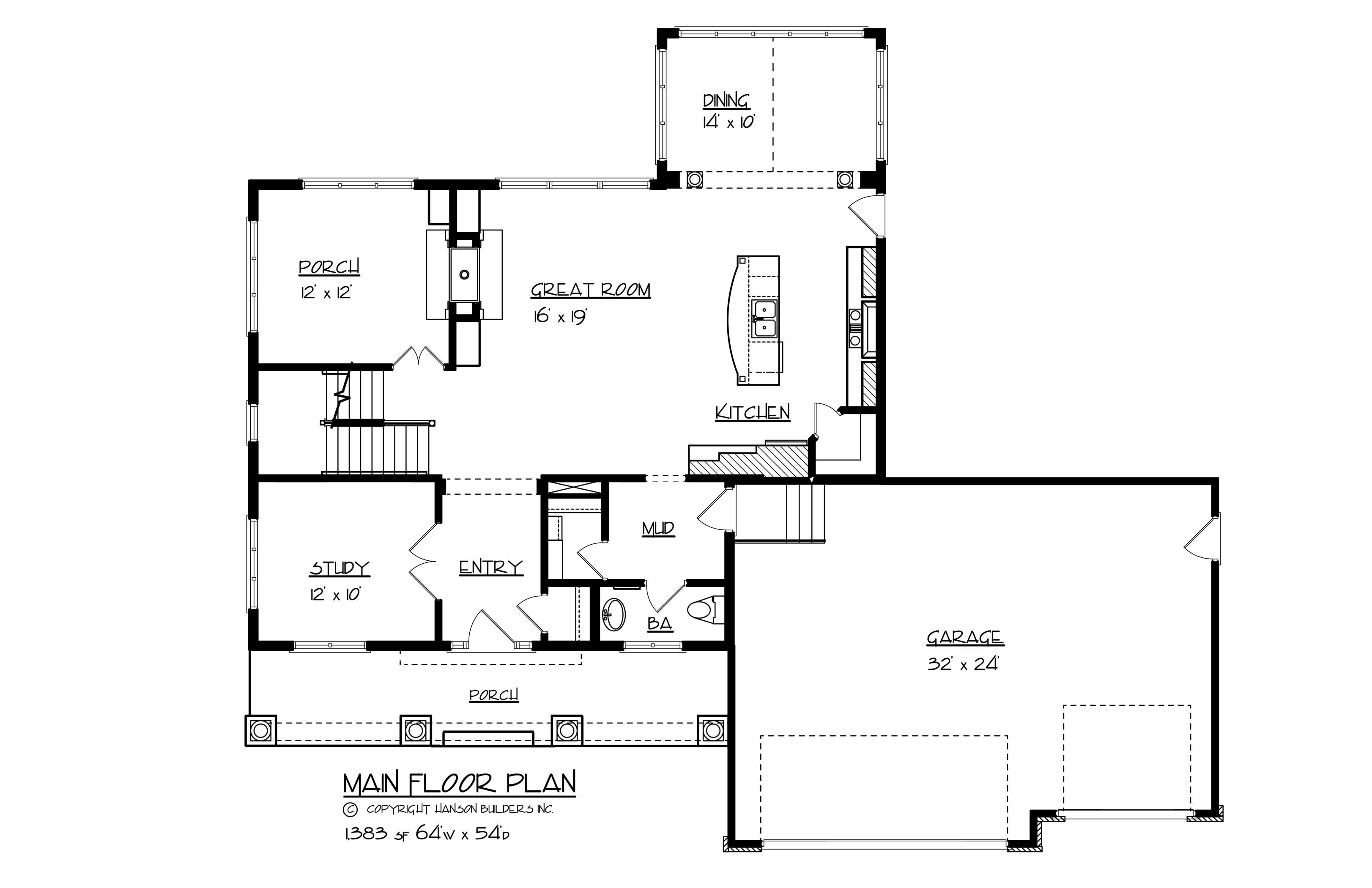 Floor Plan First Story of Country Plan #146-1495