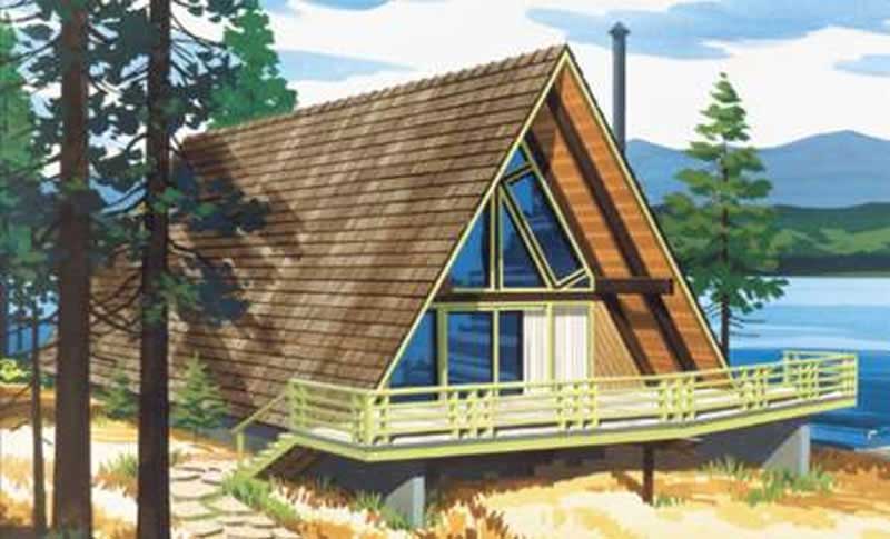 Front view of A Frame home (ThePlanCollection: House Plan #146-1535)
