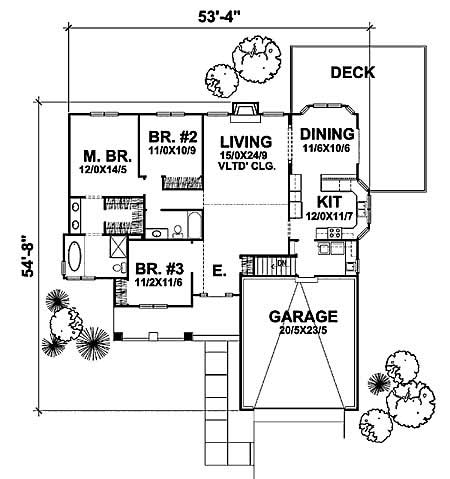 Floor Plan First Story of Bungalow Plan #146-1552