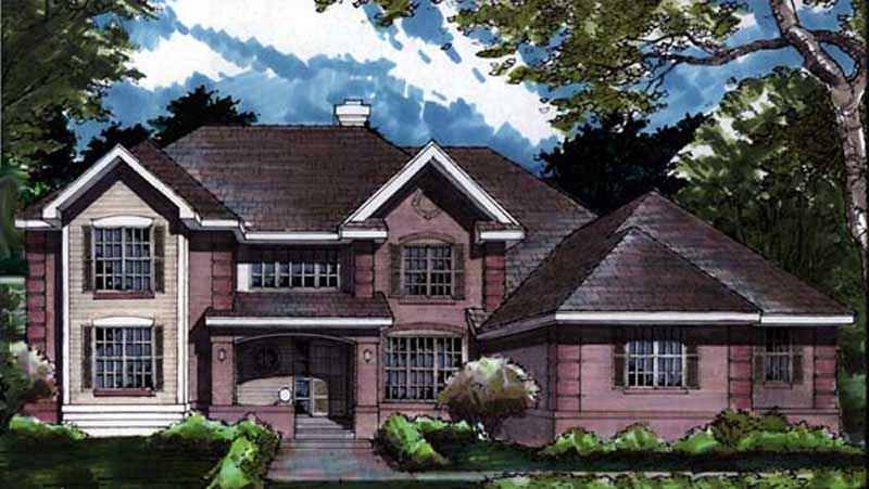 Front view of European home (ThePlanCollection: House Plan #146-1593)