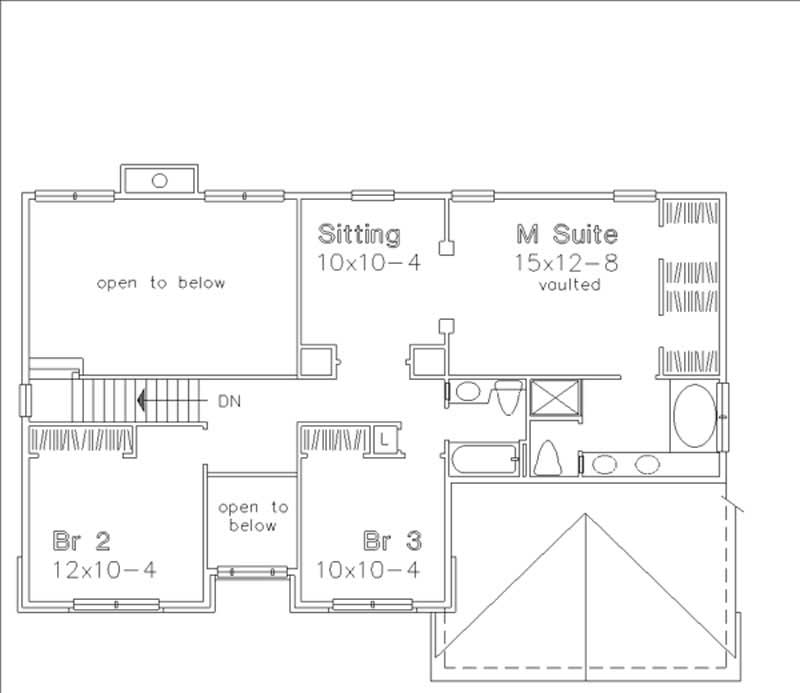 Floor Plan Second Story of Colonial Plan #146-1595