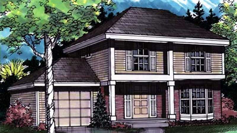 Front view of European home (ThePlanCollection: House Plan #146-1605)