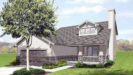 Front view of Craftsman home (ThePlanCollection: House Plan #146-1613)