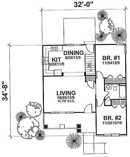 Floor Plan First Story of Bungalow Plan #146-1620