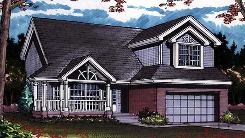 Front view of Country home (ThePlanCollection: House Plan #146-1623)