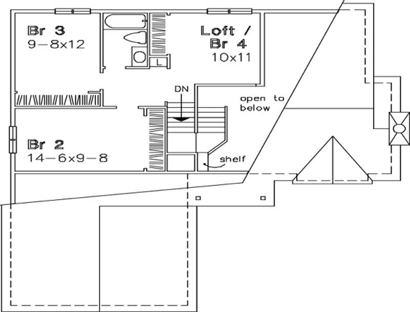 Floor Plan Second Story of Cape Cod Plan #146-1628