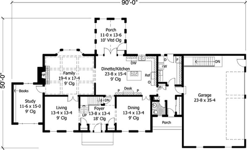 Floor Plan First Story of Colonial Plan #146-1646