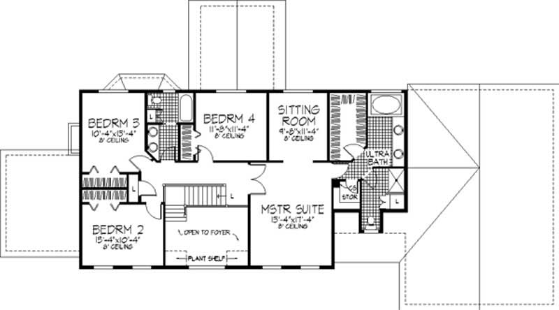 Floor Plan Second Story of Colonial Plan #146-1646