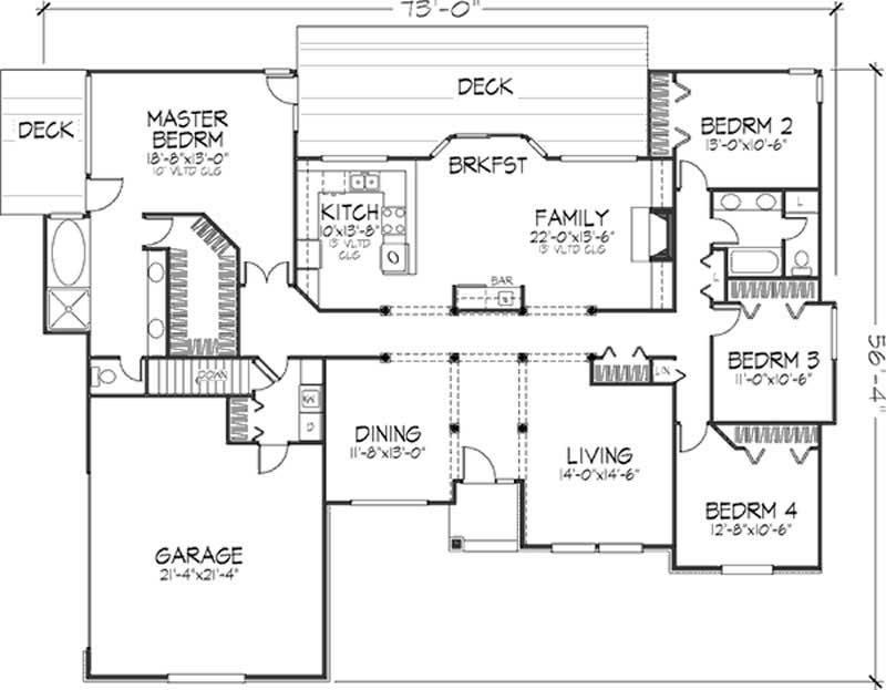 Floor Plan First Story of Ranch Plan #146-1659
