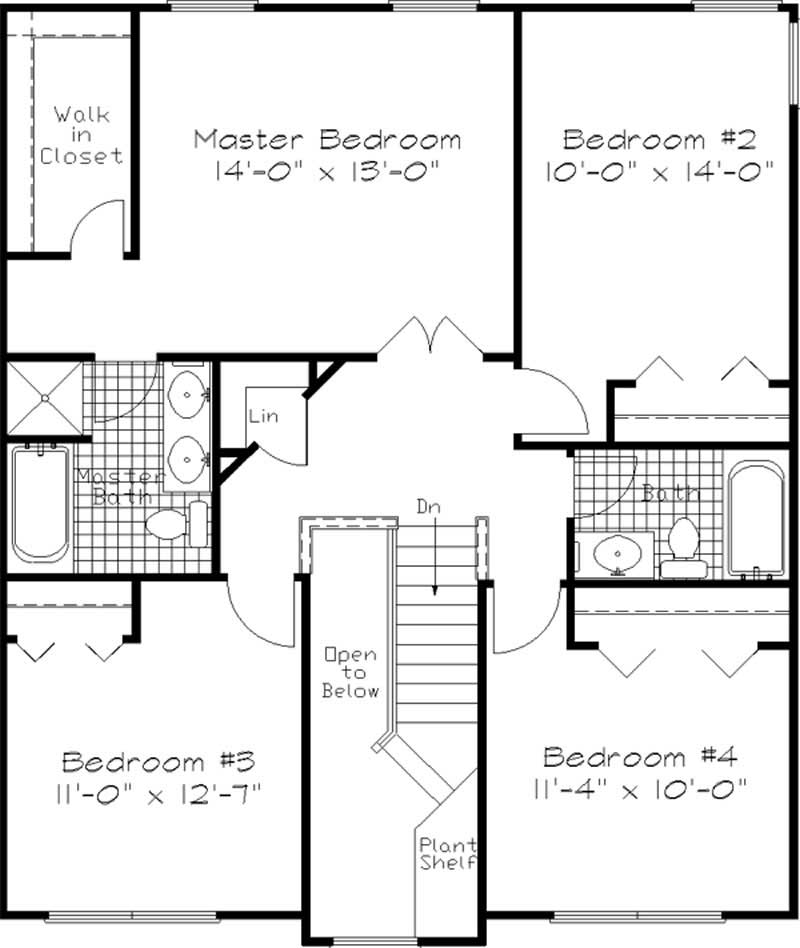 Floor Plan Second Story of Colonial Plan #146-1706