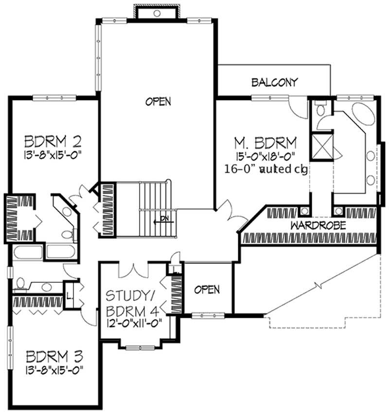 Floor Plan Second Story of Colonial Plan #146-1733