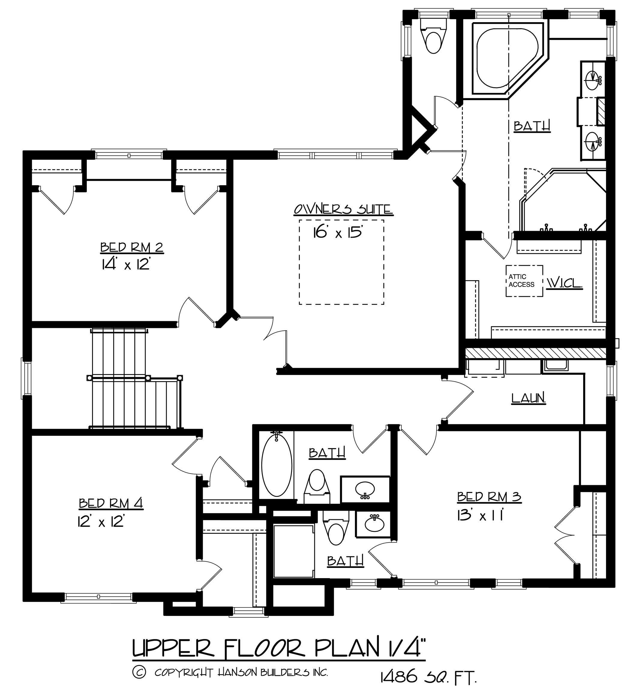 Floor Plan Second Story of Craftsman Plan #146-1756