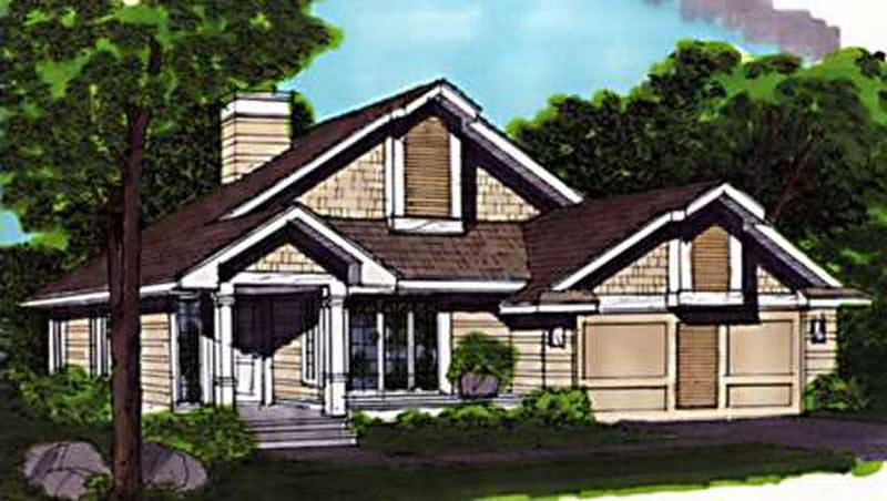Front view of Country home (ThePlanCollection: House Plan #146-1836)
