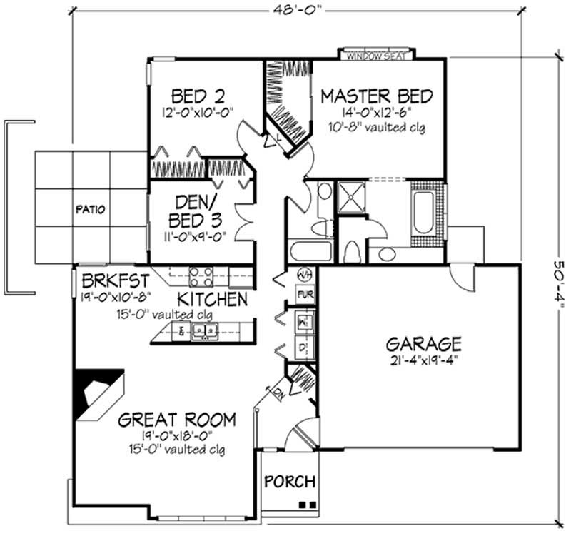 Floor Plan First Story of Ranch Plan #146-1850