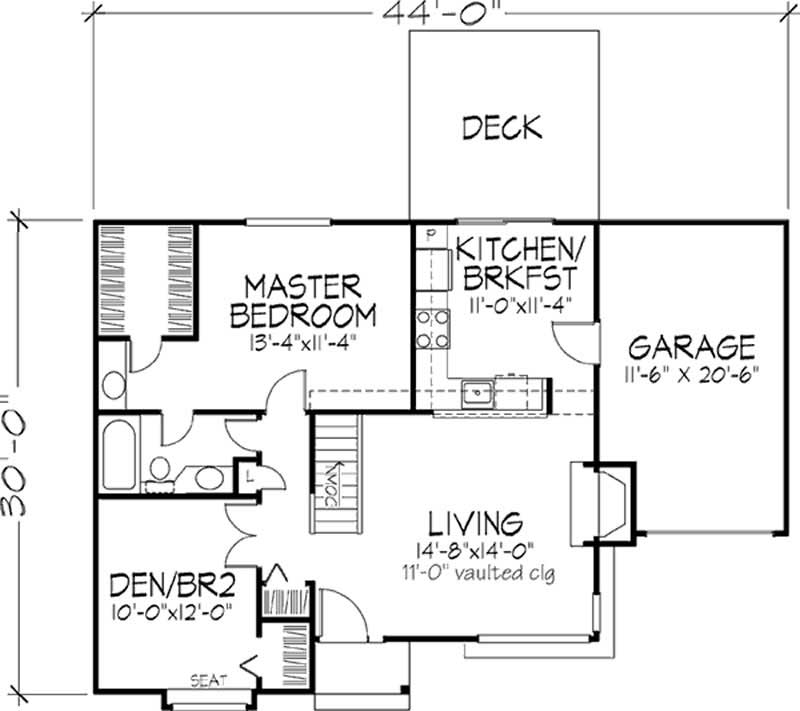 Floor Plan Main Level of Ranch Plan #146-1853