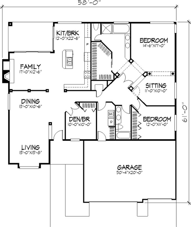 Floor Plan First Story of European Plan #146-1866