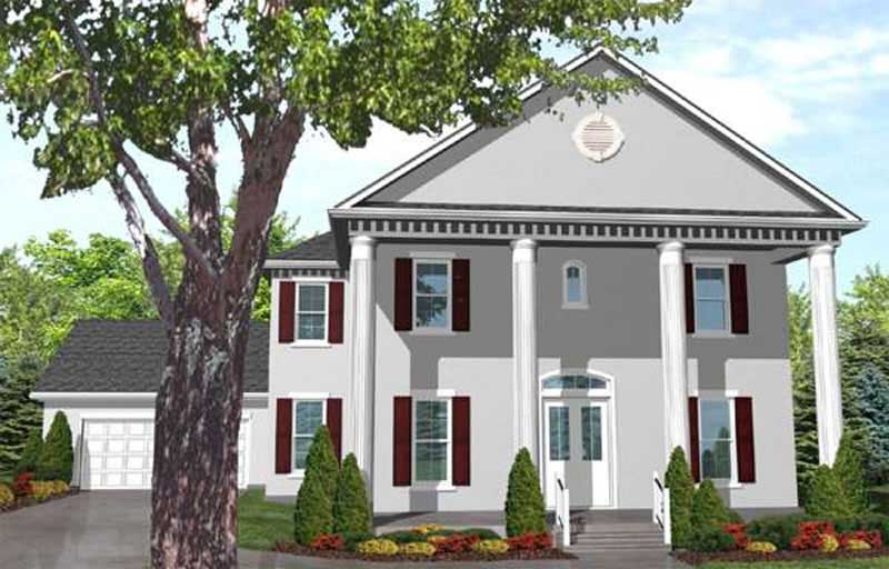 Front view of Colonial home (ThePlanCollection: House Plan #146-1880)