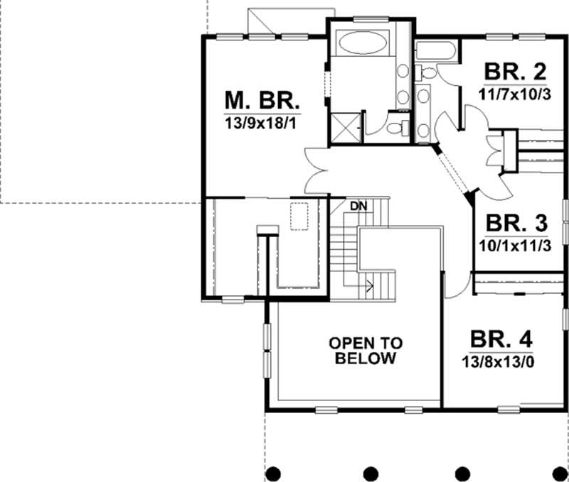 Floor Plan Second Story of Colonial Plan #146-1880