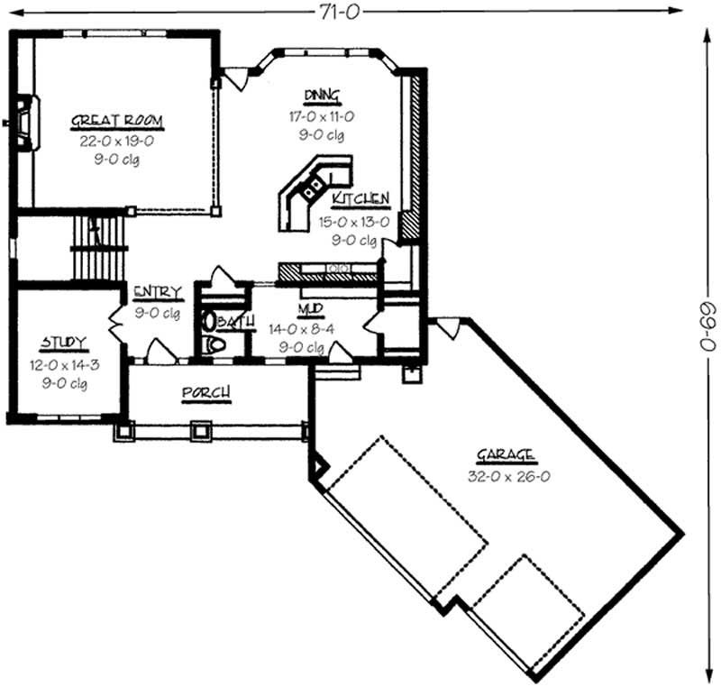Floor Plan First Story of Country Plan #146-1889