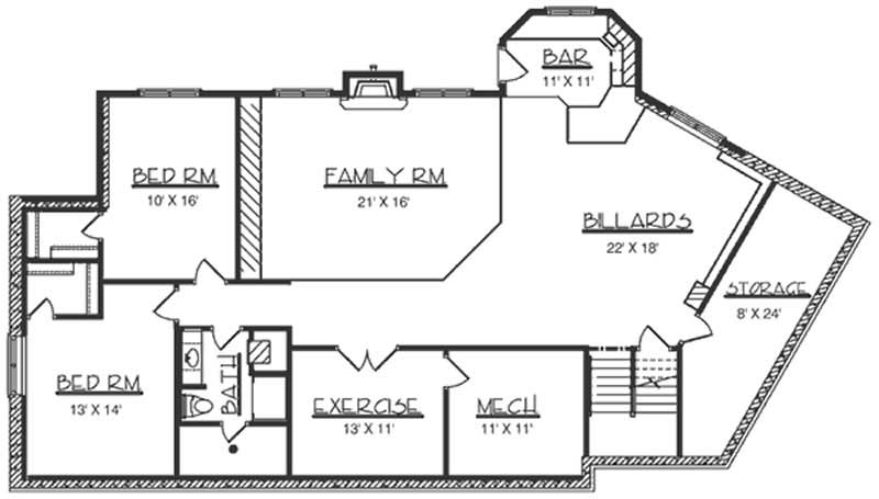 Floor Plan Basement of European Plan #146-1890