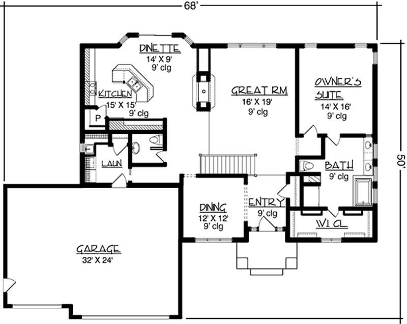 Floor Plan First Story of Prairie Plan #146-1911