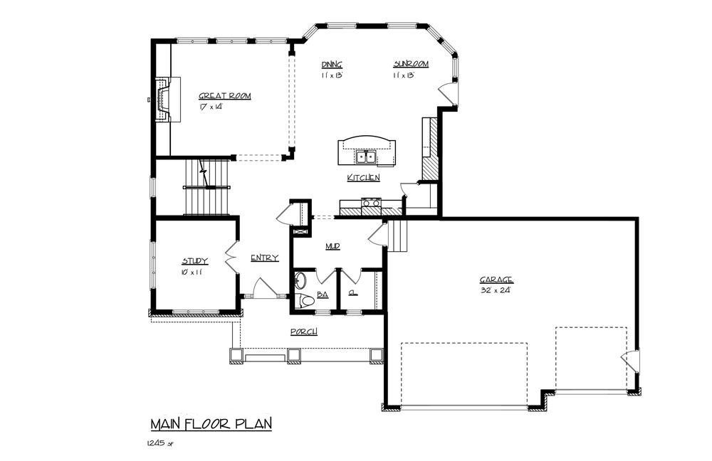 Floor Plan First Story of Country Plan #146-1917