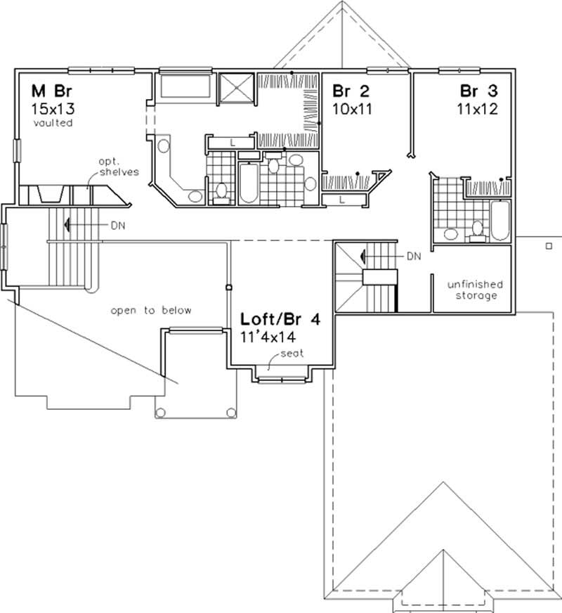 Floor Plan Second Story of Country Plan #146-1919