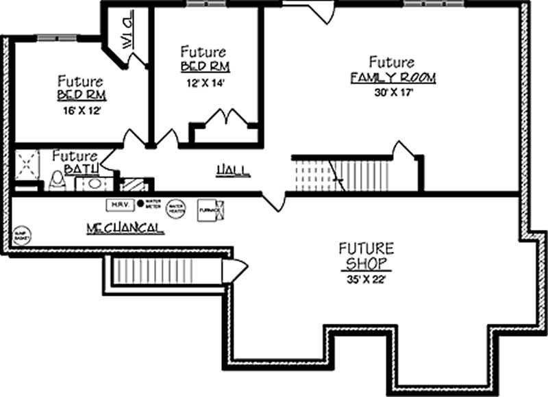 Floor Plan Basement of European Plan #146-1929