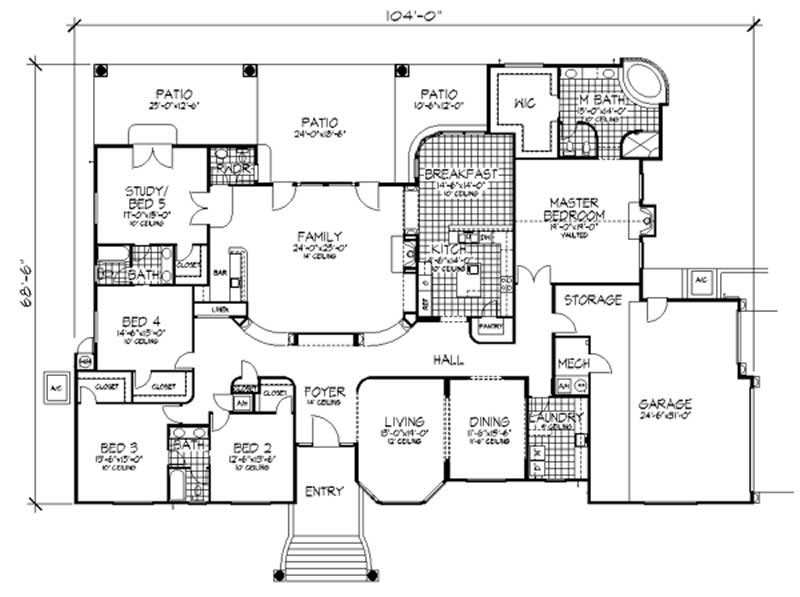Floor Plan First Story of Florida Style Plan #146-1949