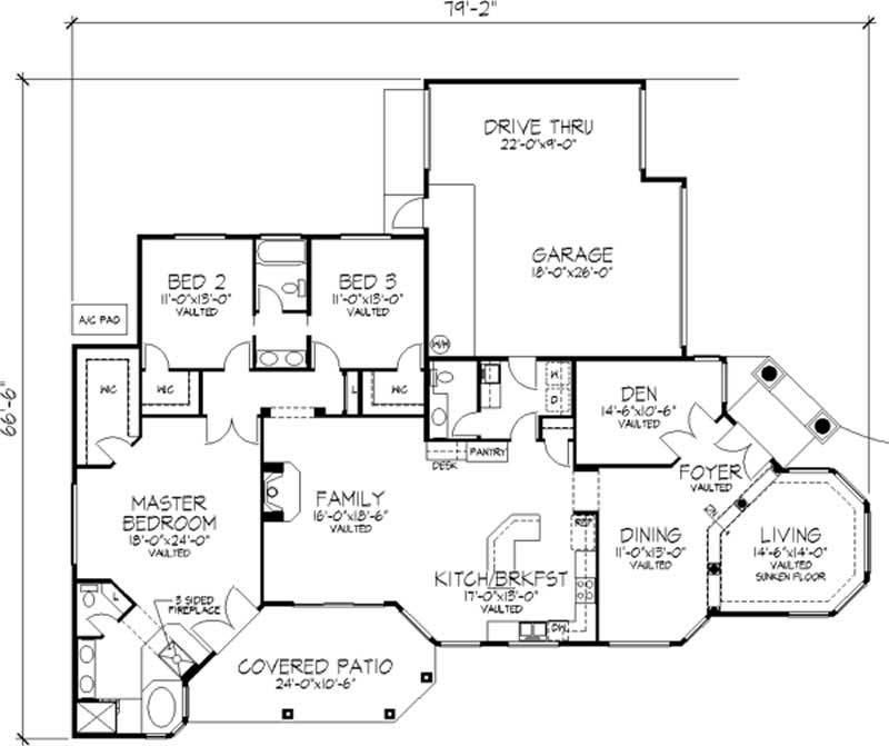 Floor Plan First Story of Florida Style Plan #146-1950