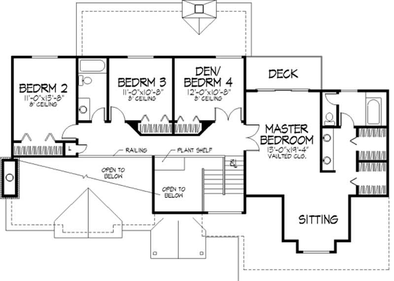 Floor Plan Second Story of Colonial Plan #146-1961