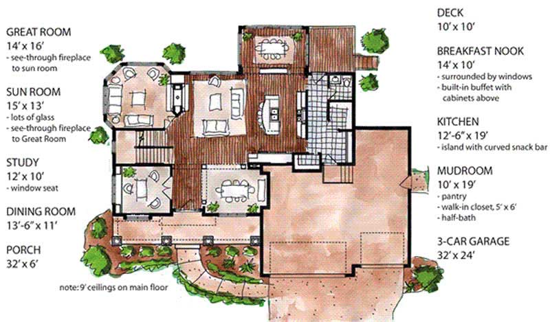 Floor Plan First Story of Country Plan #146-1967