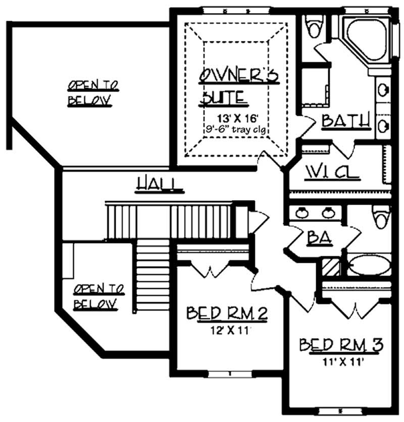 Floor Plan Second Story of Colonial Plan #146-1969