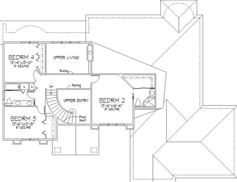 Floor Plan Second Story of European Plan #146-1970