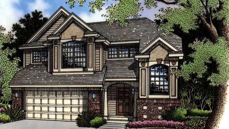 Front view of European home (ThePlanCollection: House Plan #146-1980)
