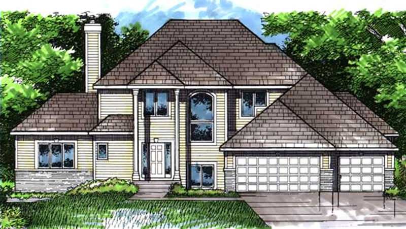 Front view of European home (ThePlanCollection: House Plan #146-1984)