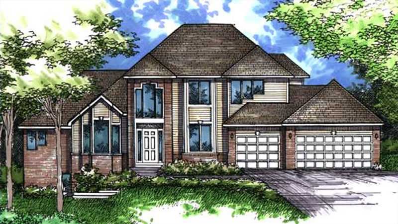 Front view of Colonial home (ThePlanCollection: House Plan #146-1988)