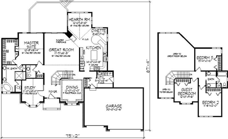 Floor Plan Second Story of Colonial Plan #146-1988