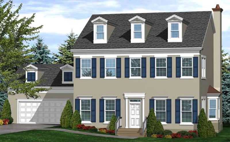 Front view of Colonial home (ThePlanCollection: House Plan #146-1990)