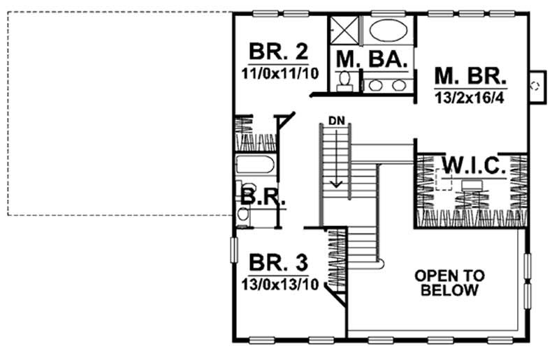 Floor Plan Second Story of Colonial Plan #146-1990