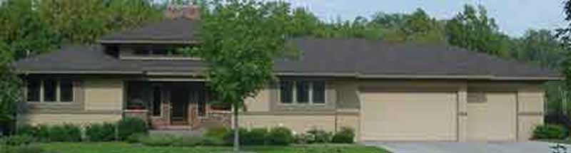Front view of Prairie home (ThePlanCollection: House Plan #146-1991)